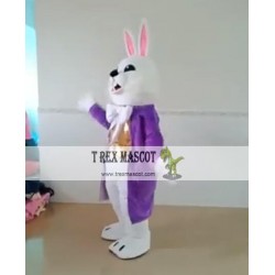 Easter White Bunny Rabbit Mascot Costume With Purple Jacket 