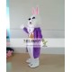 Easter White Bunny Rabbit Mascot Costume With Purple Jacket 