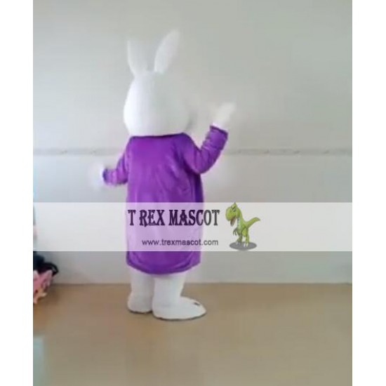 Easter White Bunny Rabbit Mascot Costume With Purple Jacket 