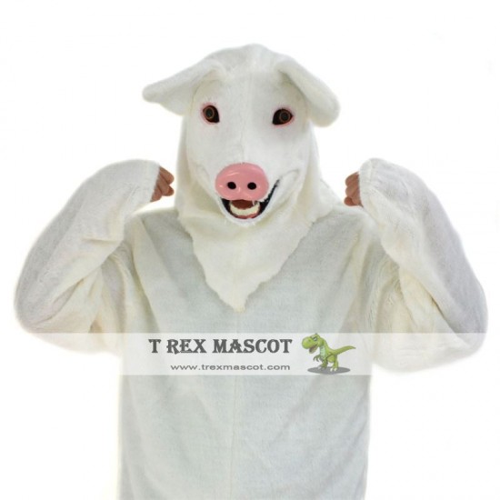 Realistic White Pig Fursuit Mascot Costume