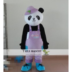 Panda Mascot Costume With Purple Clothes