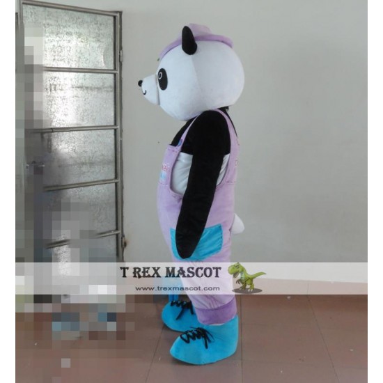 Panda Mascot Costume With Purple Clothes