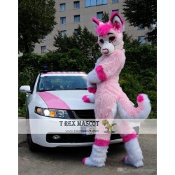 Pink Fursuit Husky Wolf Fox Mascot Costume