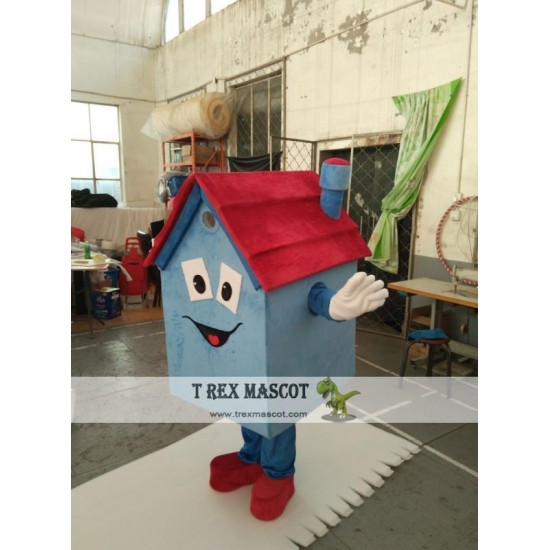 Mascot Blue House Cartoon Mascot Costume