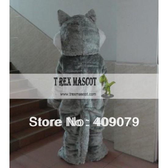 Grey Furry Adult Wolf Mascot Costume