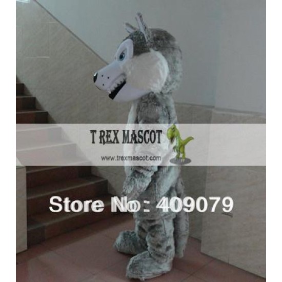 Grey Furry Adult Wolf Mascot Costume