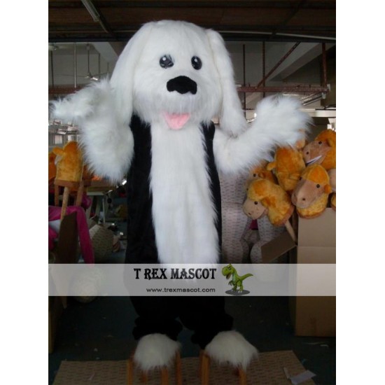 Plush Furry White And Black Puppy Dog Mascot Costume For Adult