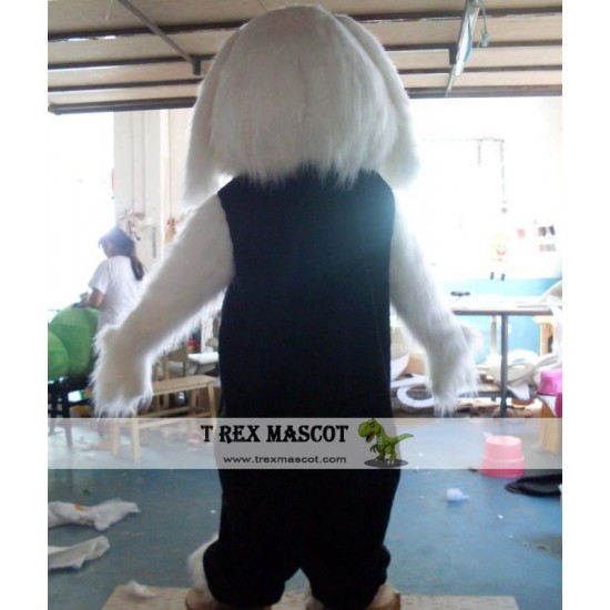 Plush Furry White And Black Puppy Dog Mascot Costume For Adult