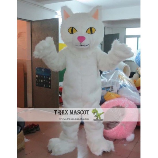 Furry White Cat Mascot Costume Adult Cat Costume