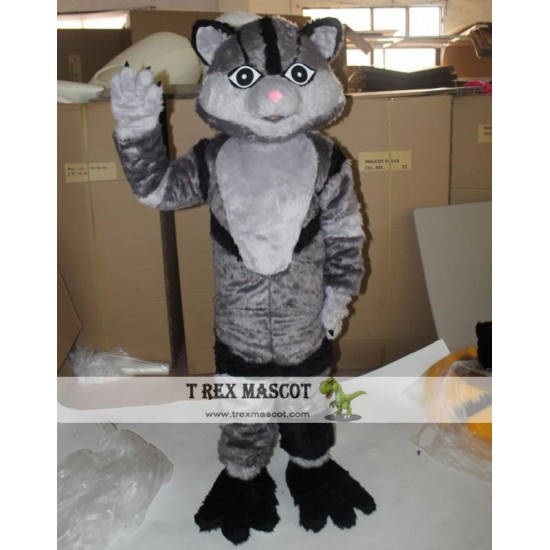 Furry Grey Cat Mascot Costume For Adults