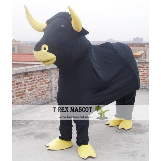 2 Persons Wear Black Bull Cow Mascot Costume For Adult