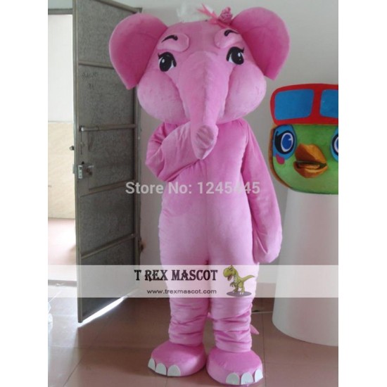 Blue Pink Dark Grey Adult Elephant Mascot Costume