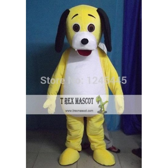 Adult Yellow Puppy Dog Mascot Costume With Black Ears