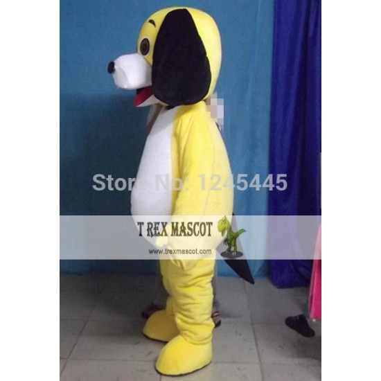 Adult Yellow Puppy Dog Mascot Costume With Black Ears