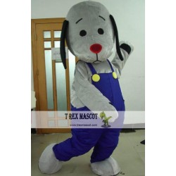 Grey Dog Mascot Costume In Blue Pants For Adult