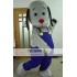 Grey Dog Mascot Costume In Blue Pants For Adult