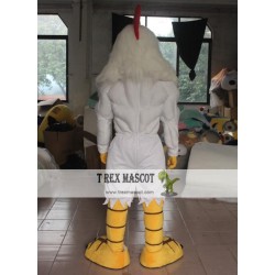 Adult White Rooster With Strong Muscle Mascot Costume