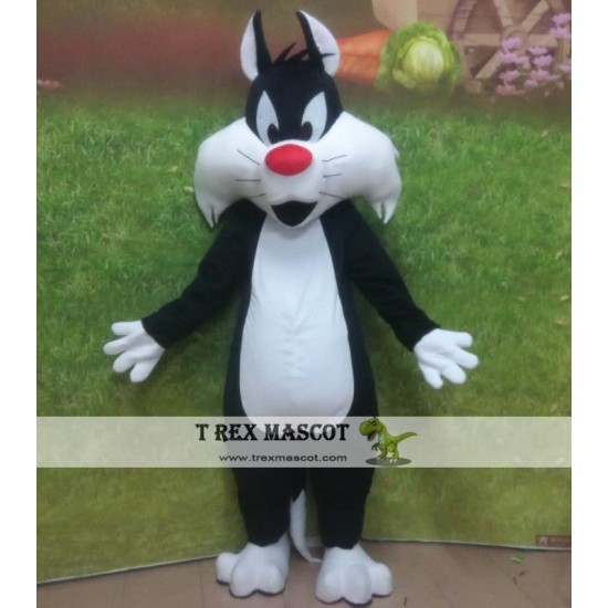 Adult Black & White Cat Mascot Costume