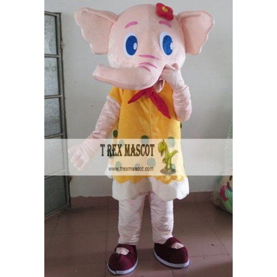 Yellow Beige Elephant Mascot Costume For Adults