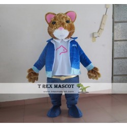 Hamster Wearing A Blue Coat Mascot Costume Adult Hamster Mascot