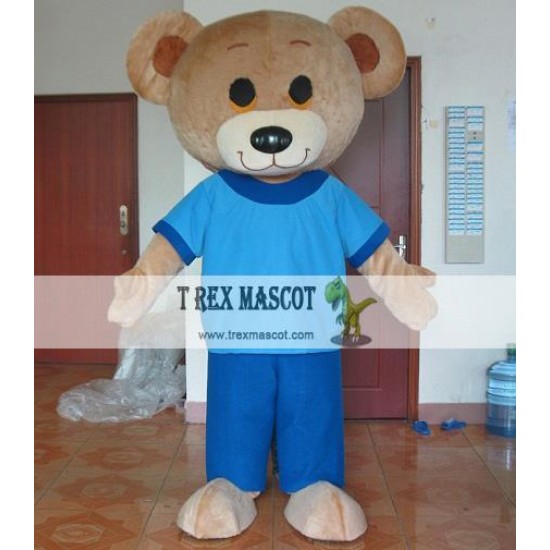 Adult Blue Shirt Teddy Bear Mascot Costume