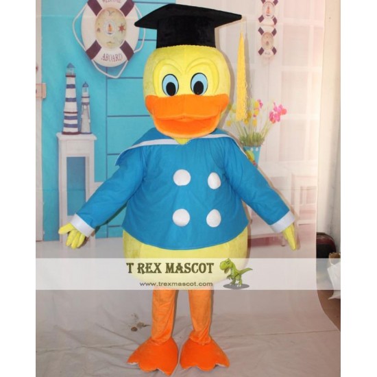 Yellow Duck Mascot Costume In Blue Adult Duck Costume