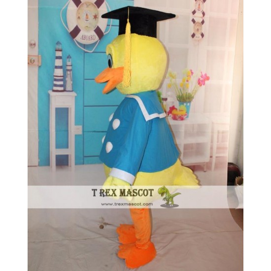 Yellow Duck Mascot Costume In Blue Adult Duck Costume