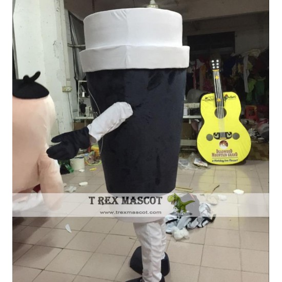 Black And White Coffee Mascot Costume Adult Cup Costume