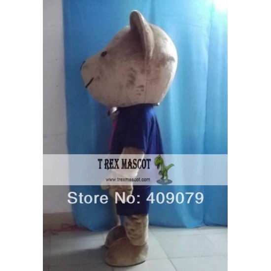 Adult Teddy Bear Mascot Costume In Blue Shirt