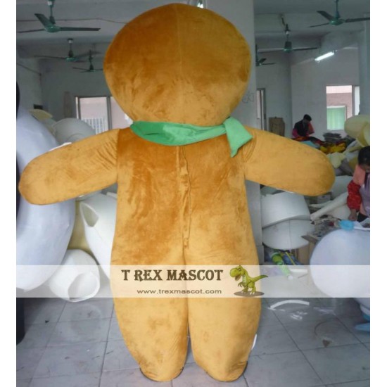 Green Scraf Adult Gingerbread Man Mascot Costume