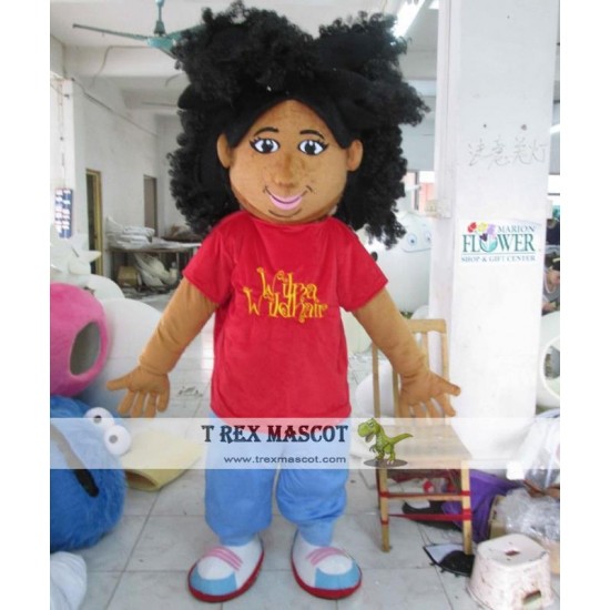 Boy With Afro Hair Mascot Costume For Adults Boy Mascot