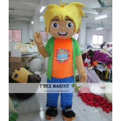 Grinning Boy With Yellow Hair Mascot Costume Boy Mascot For Adults