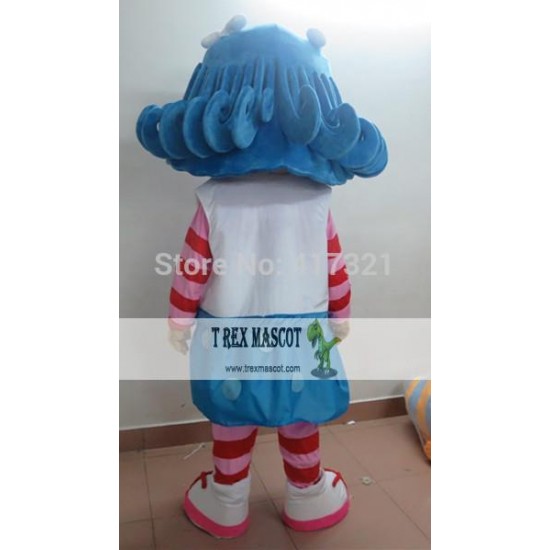 Girl With A Blue Curly Hair Mascot Costume Adult Girl Mascot