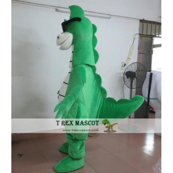 Adult Cool Green Dinosaur Mascot Costume With Sunglassess