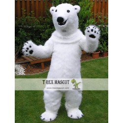 Realistic Furry White Polar Bear Mascot Costume For Adults