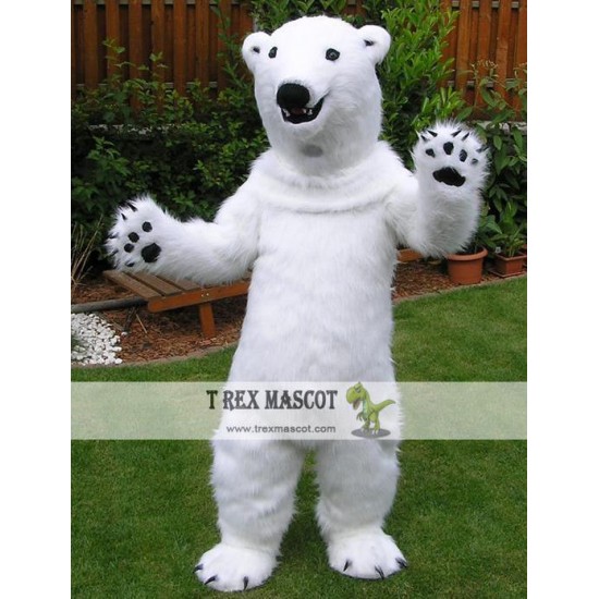 Realistic Furry White Polar Bear Mascot Costume For Adults