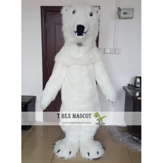 Realistic Furry White Polar Bear Mascot Costume For Adults