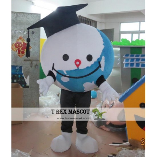 White & Blue Earth/World/Ball Mascot Costume For Adult