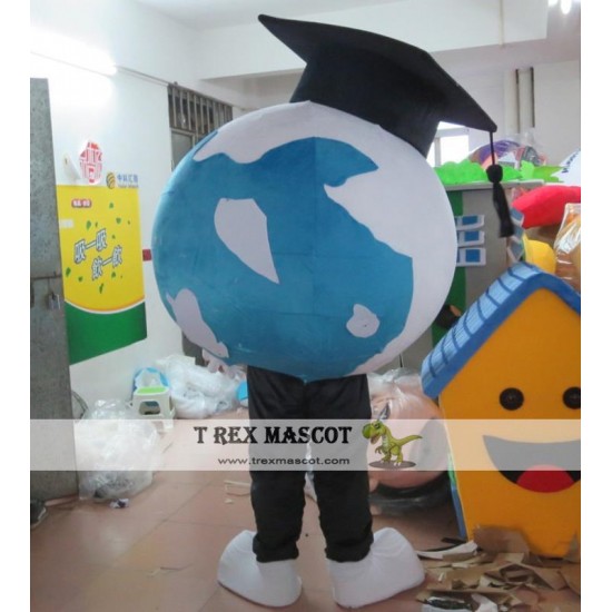 White & Blue Earth/World/Ball Mascot Costume For Adult