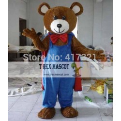 Brown Teddy Bear In A Blue Cloak Mascot Costume Adult Bear Mascot