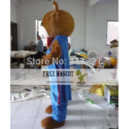 Brown Teddy Bear In A Blue Cloak Mascot Costume Adult Bear Mascot