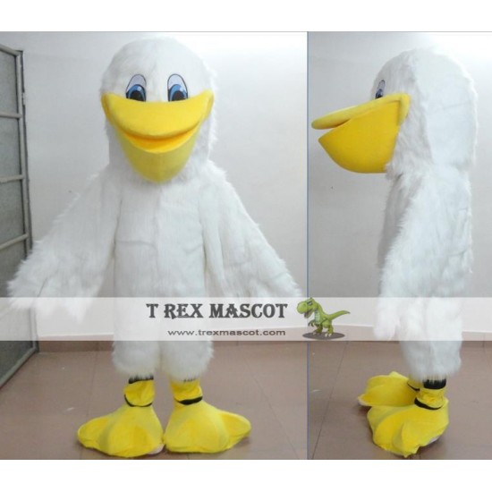 Furry White Adult Pelican Mascot Costume