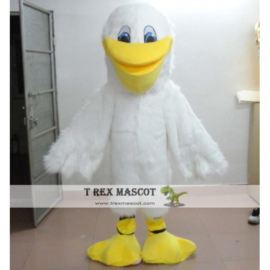 Furry White Adult Pelican Mascot Costume