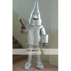 Argent Robot Taking An Axe Mascot Costume Adult Robot Mascot
