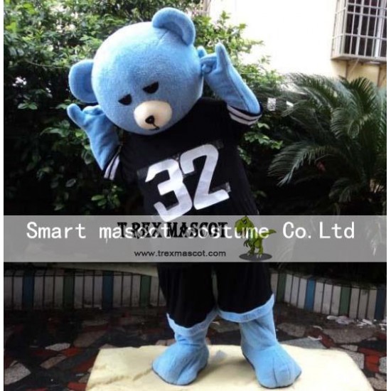 Black Shirt Blue Bear Mascot Costume Adult Bear Costume