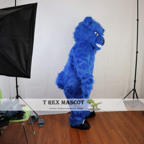 Blue Long Hairy Bear Mascot Costume Adult