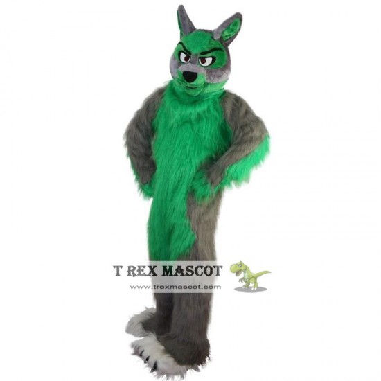 Long Hair Green Wolf Mascot Costume Adult