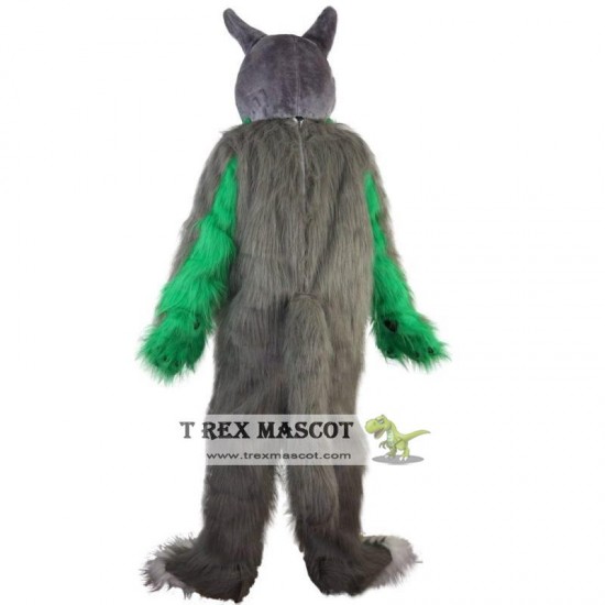 Long Hair Green Wolf Mascot Costume Adult