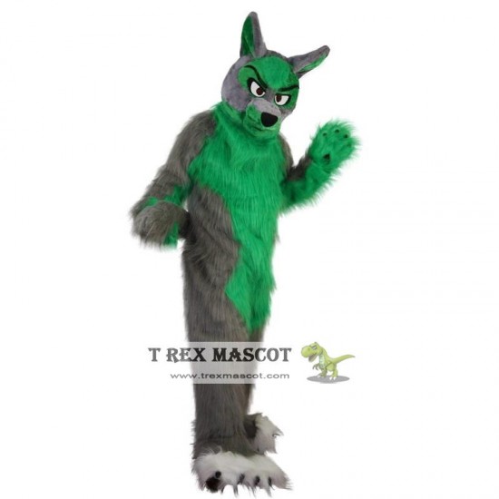 Long Hair Green Wolf Mascot Costume Adult