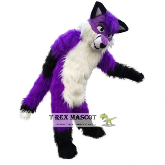 Long Hair Purple Wolf Mascot Costume Adult